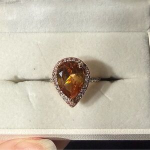 Art deco Rose gold citrine and diamond ring size  6